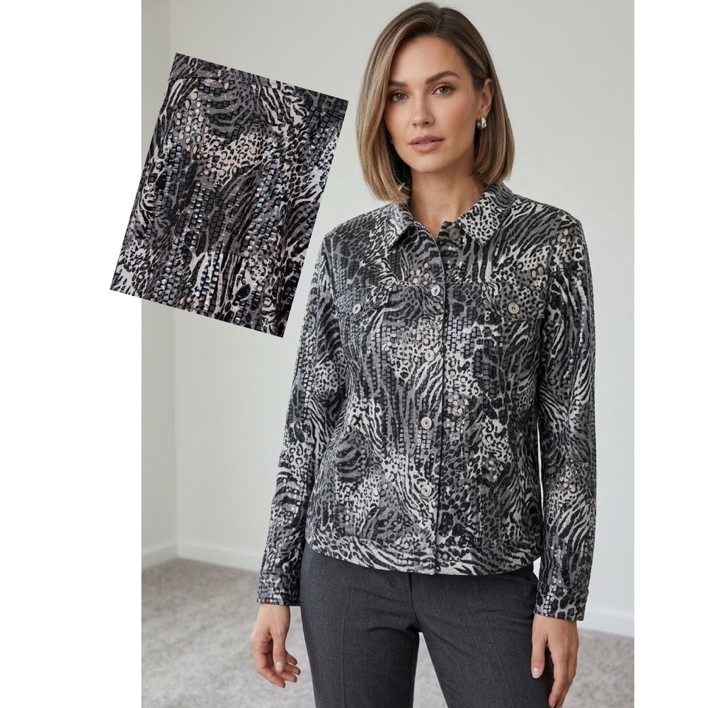 Choices Grey Animal Print Scale Textured Button Up Jacket XL Baddiecore